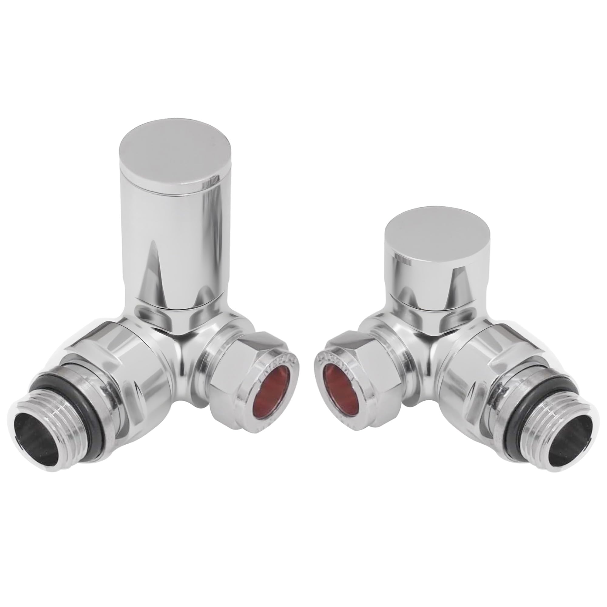 VANCOCO Chrome 1/2"×15mm Corner Radiator Valve Round with Lockshield,Manual Radiator Valve Standard Connection for Heated Towel Rail and Central Heating Modern Bathroom