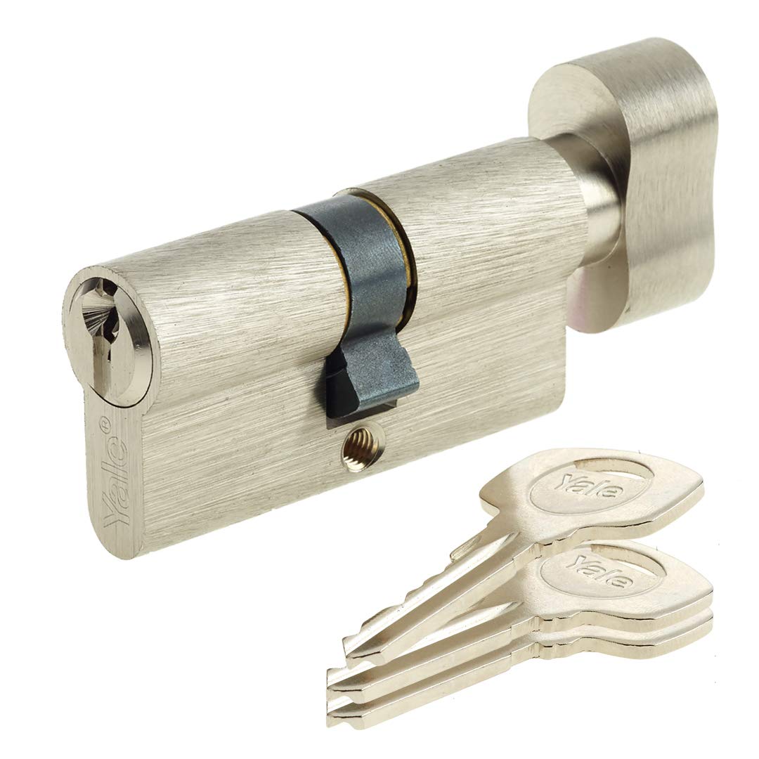 Yale YC500 Plus 30 x 30 mm Knob Lock Cylinder 5 Pins - Exterior Door, Interior Door, Front Door - 3 Keys, Nickel Plated