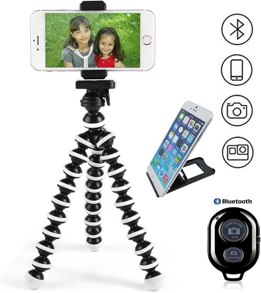 New Portable and Adjustable Cell Phone Tripod Stand,Tripod for iPhone,Cellphone,Smartphone,Cameras,with Mobile Phone Holder Clip and Remote Shutter -Big Tripod