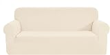 SAMSTEX 3 Seater Sofa Cover Beige 1-Piece Stretch Slipcover Non Slip