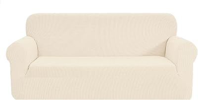 SAMSTEX 3 Seater Sofa Cover Beige 1-Piece Stretch Slipcover Non Slip
