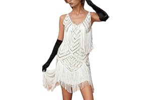Women's 1920s Flapper Dress V Neck Spaghetti Strap Slip Dress Roaring 20s Great Gatsby Dress for Party