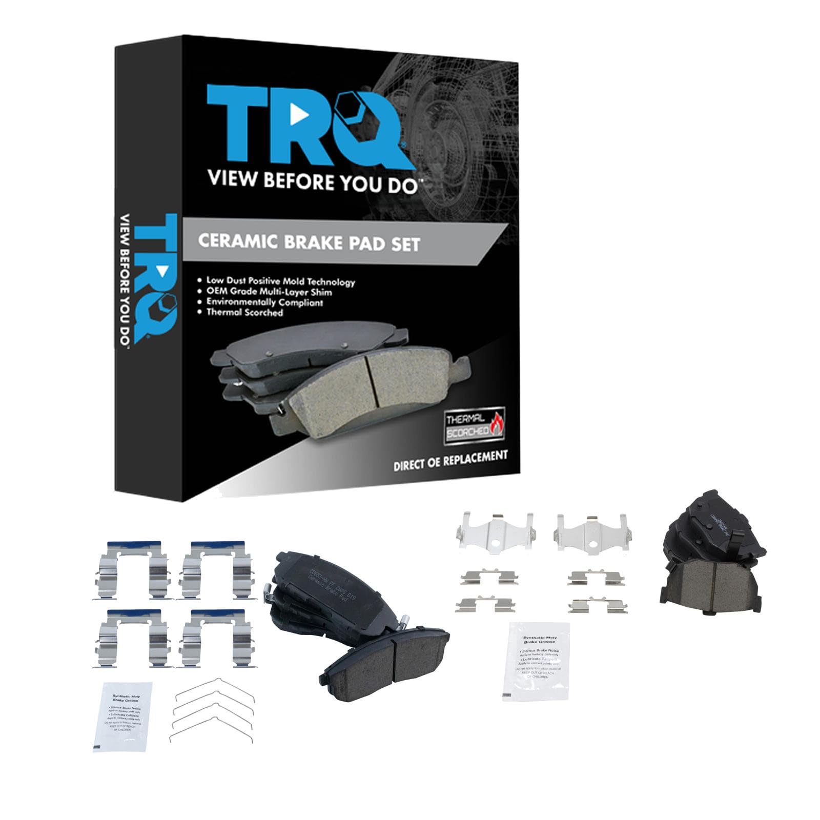 TRQ Front and Rear Brake Pad Set Ceramic Hardware Compatible with 1989-1990 Nissan Maxima Image