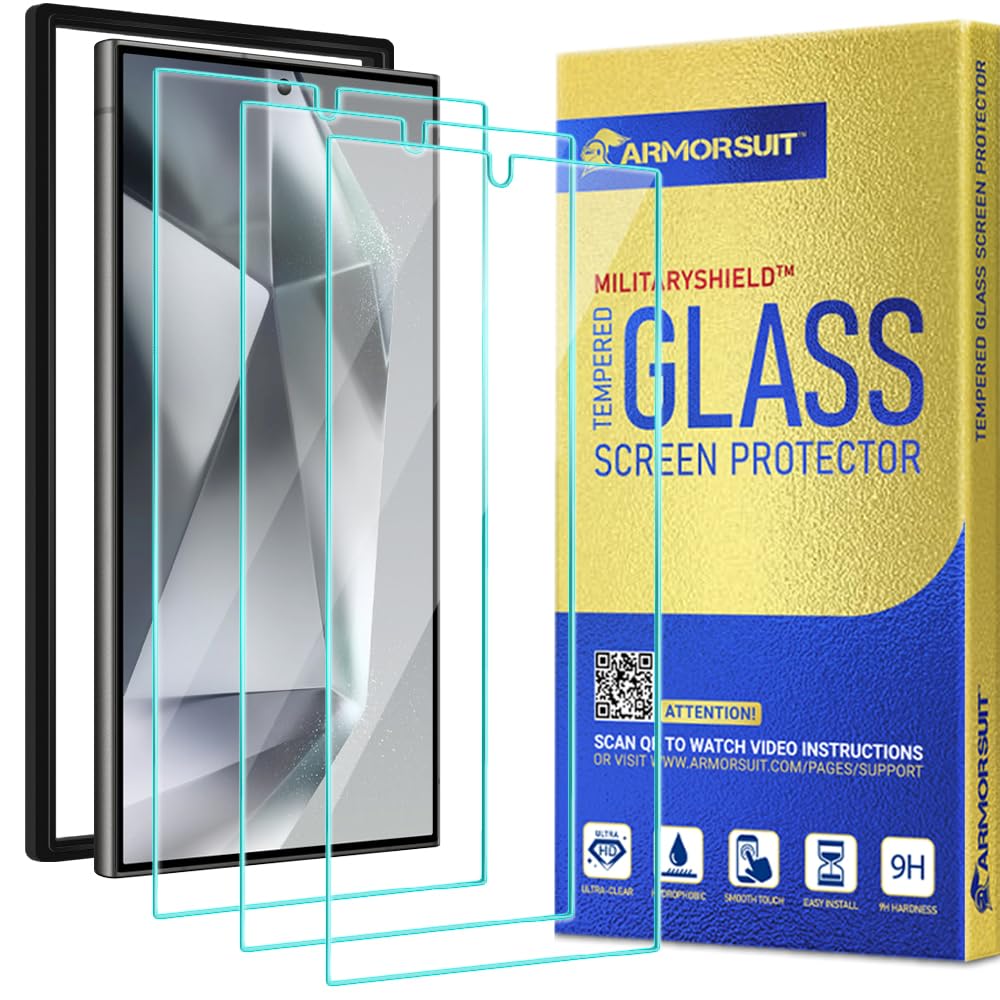 ArmorSuit 3 Pack for Samsung Galaxy S24 Ultra 6.8" Tempered Glass Screen Protector 9H MilitaryShield Case Friendly (w/Alignment Tool)