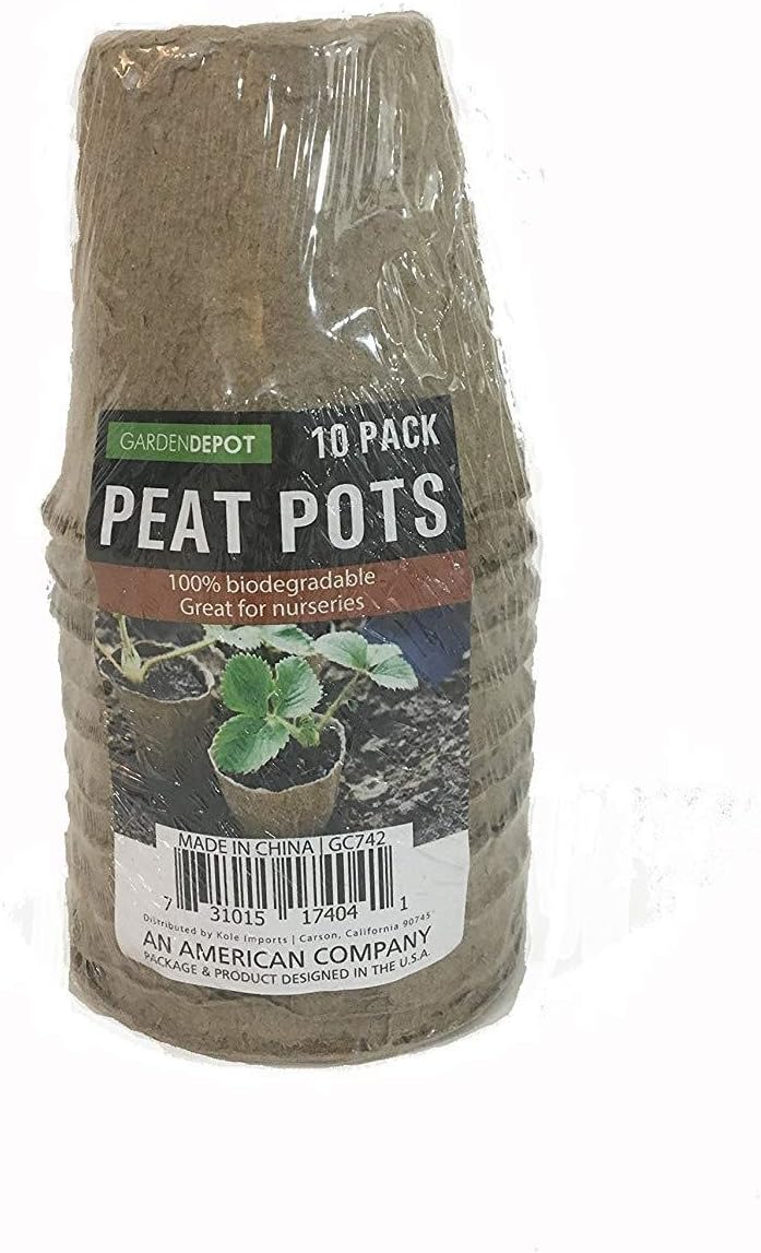 Peat Pots - Set 10 Pcs - Eco Friendly Biodegradable - Deep Round Peat Pots - Lightweight and Practical - Effortless Maintenance for Seeding and Planting