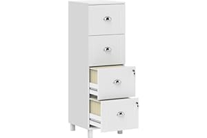 HOMCOM Vertical Filing Cabinet with 4 Drawers, Lockable File Cabinet with Adjustable Hanging Bars for A4 and Letter for Home 