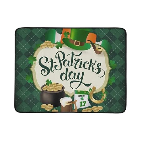 KAOROU St. Patricks Day Vintage Urlaub Abzeichen Muster tragbare und Faltbare Deckenmatte 60x78 Zoll handliche Matte für Camp