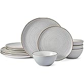 Pfaltzgraff Rowan Gray 12 Piece Plate Bowl Dinnerware Set, Service for 4