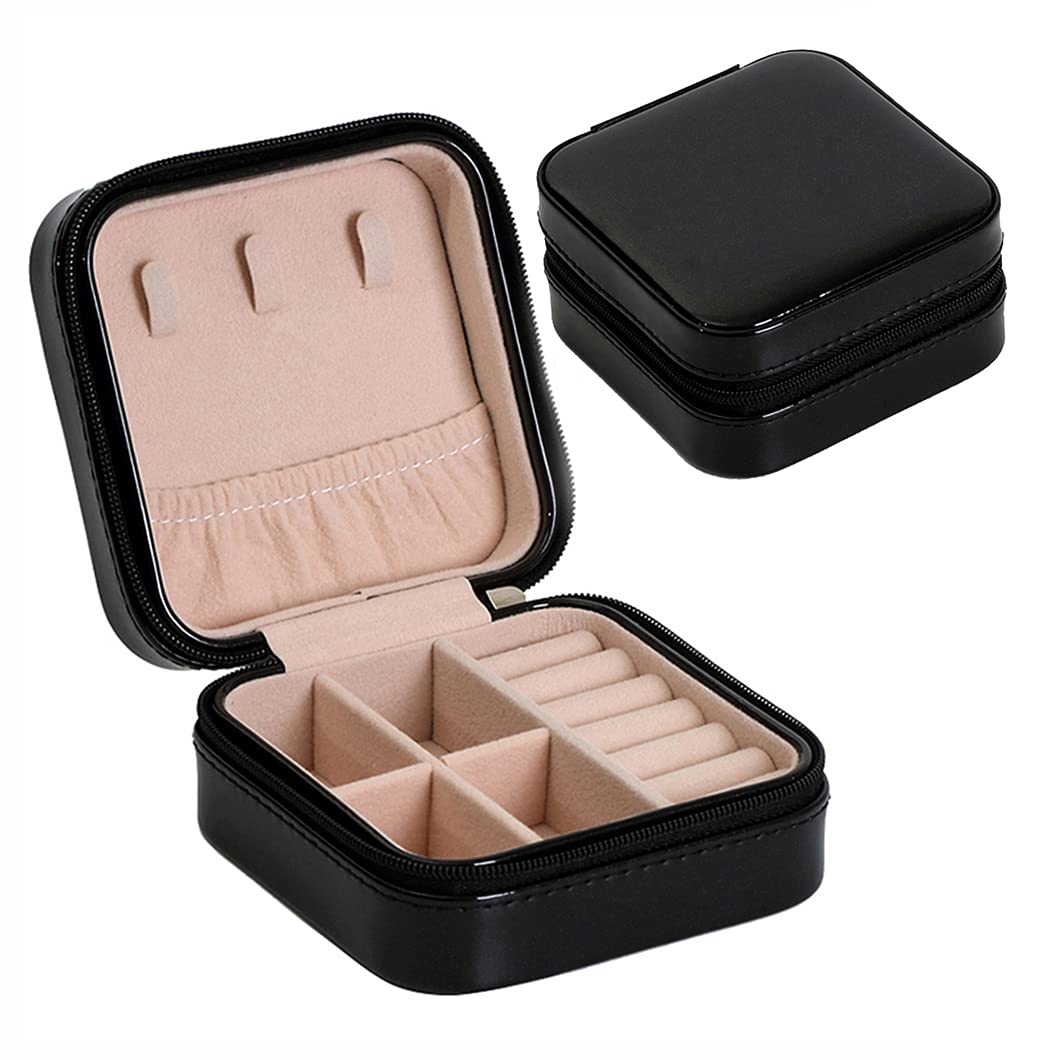 Rolin Roly Jewelry Travel Boxes Portable Leather Jewelry Case Ring Storage Box Mini Jewelry Organizer Case for Earrings Necklace Bracelets Gifts for Girls Women