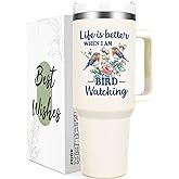 Qtencas Bird Watching Gifts, Bird Gifts for Women, Birds Lover Gift Insulated Tumbler, Birthday Christmas Gift for Birds Lovers Women (40 Oz, Creamy)