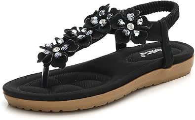 Amazon.com | Meeshine Womens Flat Sandals Summer Rhinestone Comfort Bohemian Flip Flop Shoes | Flats