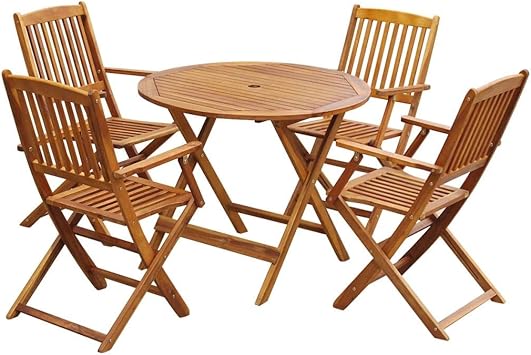 Tidyard Outdoor Esszimmer Set Holz Zusammenklappbar 5 Stuck Rund Tisch Und Nutzliche Stuhle Gartenmobel Akazie Amazon De Kuche Haushalt