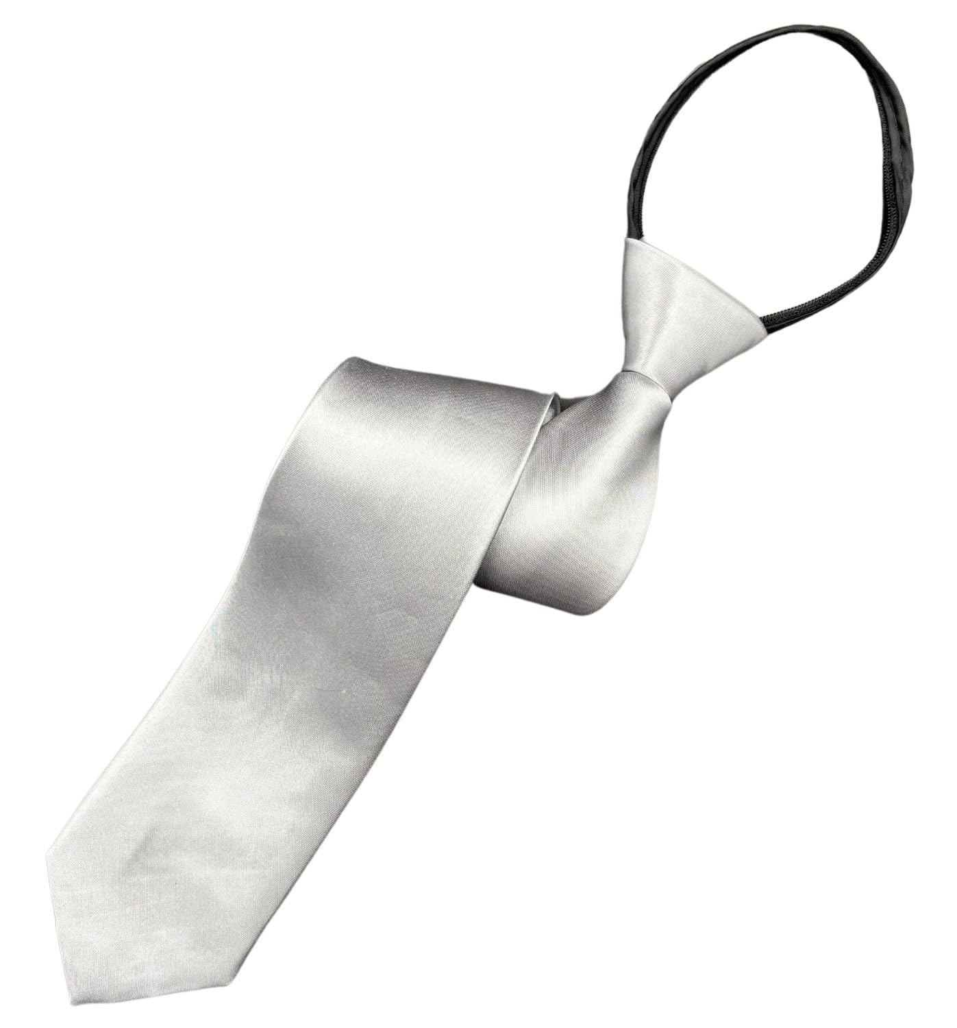 Photo 1 of MDSTYLE Pre-Tied Necktie for Men - Solid Color Neck Tie with Adjustable Zipper - Wedding Business Formal Clip on Ties (Silver)