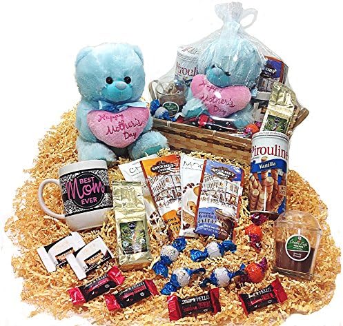 Mothers Day Coffee Lovers Deluxe Gift Basket - Coffees & Teas, Lindt Gourmet Chocolates Assortment, Teddy Bear, Mug, Candle & Cookies