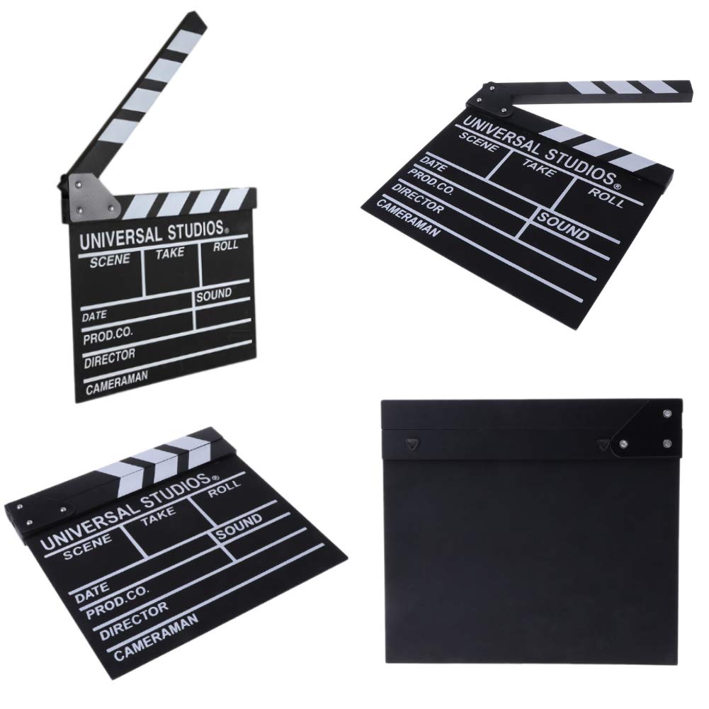 Movie Film Clap Board, Hollywood Clapper Board Wooden Director Board Film Movie Clapboard Accessory with Black & White, 12\