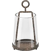 Twakutwaku 4" Wide Modern Farmhouse Metal Hurricane Candle Holder with Handmade Sturdy Glass Sleeve in Rustic Brown for 2" Pillar Candle & Plants, Glass Hurricane Lantern, Industrial, Minimalistic