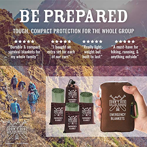 Don't Die In The Woods World's Toughest Emergency Blankets | 4 Pack Extra Large Thermal Mylar Foil Space Blanket for Hiking, Marathon Running, First Aid Kits, Outdoor Survival Gear | Green