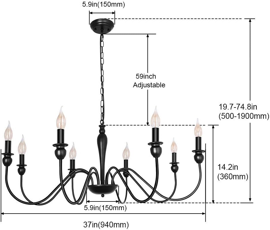 KOSTOMO 8-Light Farmhouse Chandeliers for Dining Room Kitchen Island Ceiling Hanging Fixture 8 Arms Adjustable height 60w E12 Bulb Industrial Rust Black Pendant Lighting: Home Improvement