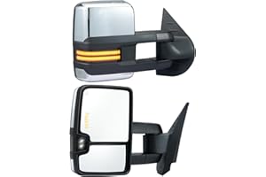 VEVOR Towing Mirrors Fit for 2008-2014 Chevy Silverado GMC Sierra Power Heated LED Arrow Signal Light Side View Mirror Pair Manual Controlling Telescoping Folding, Silver