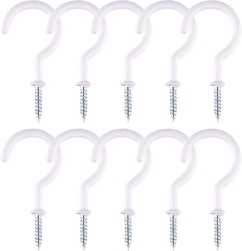 TUPARKA 10 Pcs Ceiling Hooks Heavy Duty Plant Hooks 2 Inches White