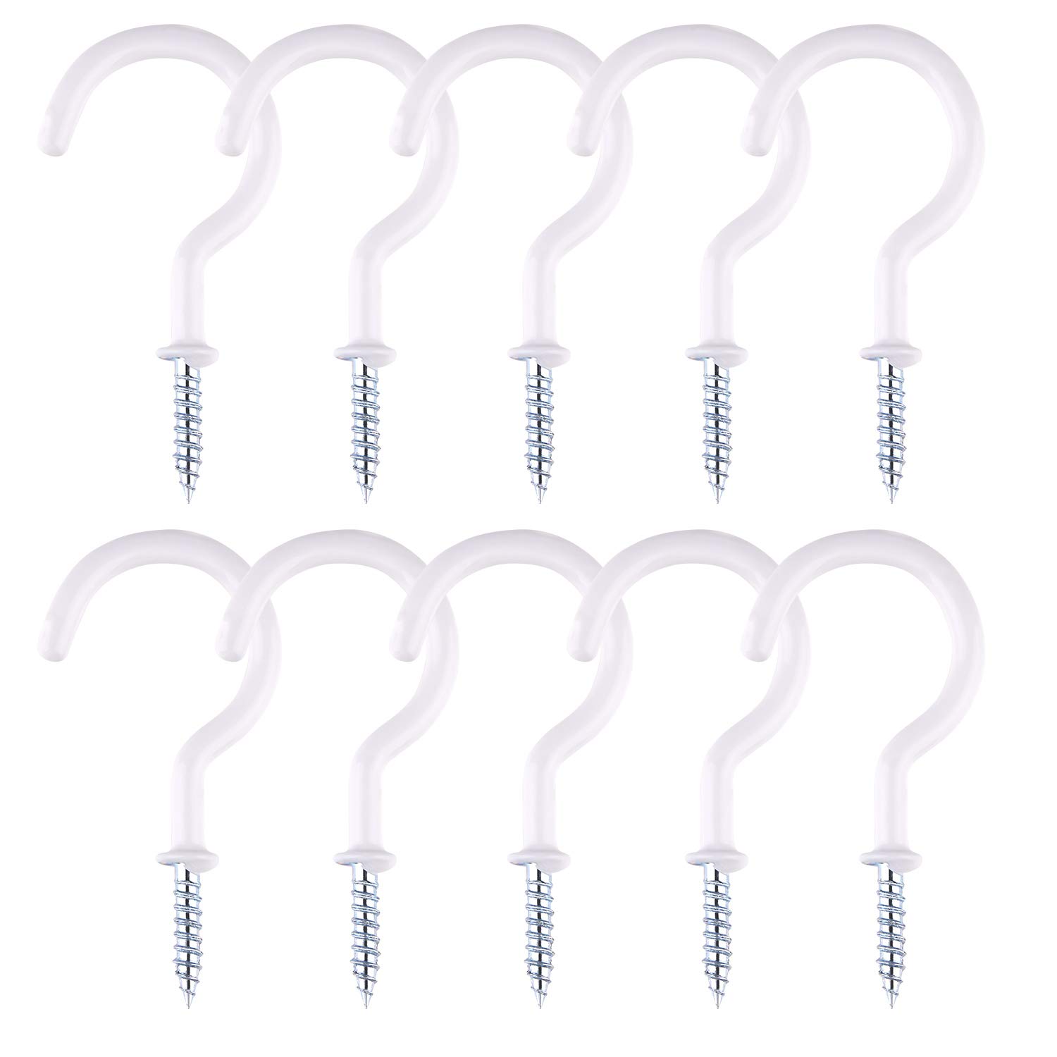 TUPARKA 10 Pcs Ceiling Hooks Heavy Duty Plant Hooks Screw Hook for Bathroom Kitchen Garden Ceiling Hanging,2 Inches,White