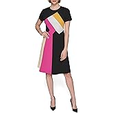 Karl Lagerfeld Womens Color Block Recycled Scuba Crepe Short Sleeve a Line Dress