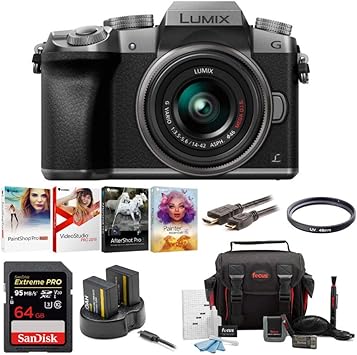 Panasonic Lumix G7 Mirrorless Camera With 14 42mm F35 56 Lens And 64gb Sd Card Bundle Silver 7 Items