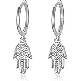 Dainty Evil Eye Dangle Hoop Earrings for Women, 925 Sterling Silver Huggie Hoop with Drop Charm for Her, Hypoallergenic Jewelry for Everyday
