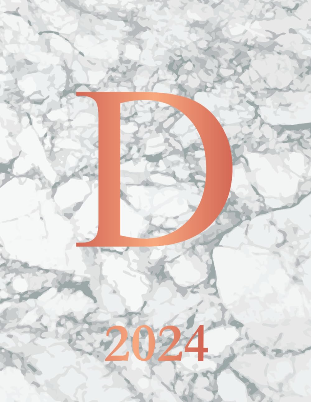 D: 2024. Monogrammed Initial D Weekly Planner Diary For 2024. White Marble & Rose Gold Cover. Datebook Calendar Schedule