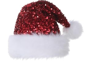 Slsxip Personalized Sequin Santa Hat for Adults, Red Glitter Christmas Party Hat, Xmas Halloween New Year Holiday Headwear