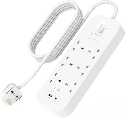 Belkin 6-Outlet Surge Protector Power Strip Wall-Mount USB-C PD 650J 2m Cord
