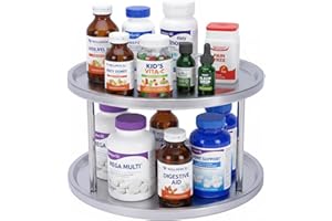 Dewsea 2 Tier Rotating Organizer, Lazy Susan Medicine & Pill Bottle Organizer for Countertop, Double Layer Spinning Turntable