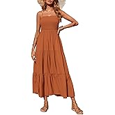 PRETTYGARDEN Women's Summer Maxi Dress 2026 Casual Boho Sleeveless Spaghetti Strap Smocked Tiered Long Beach Sundresses