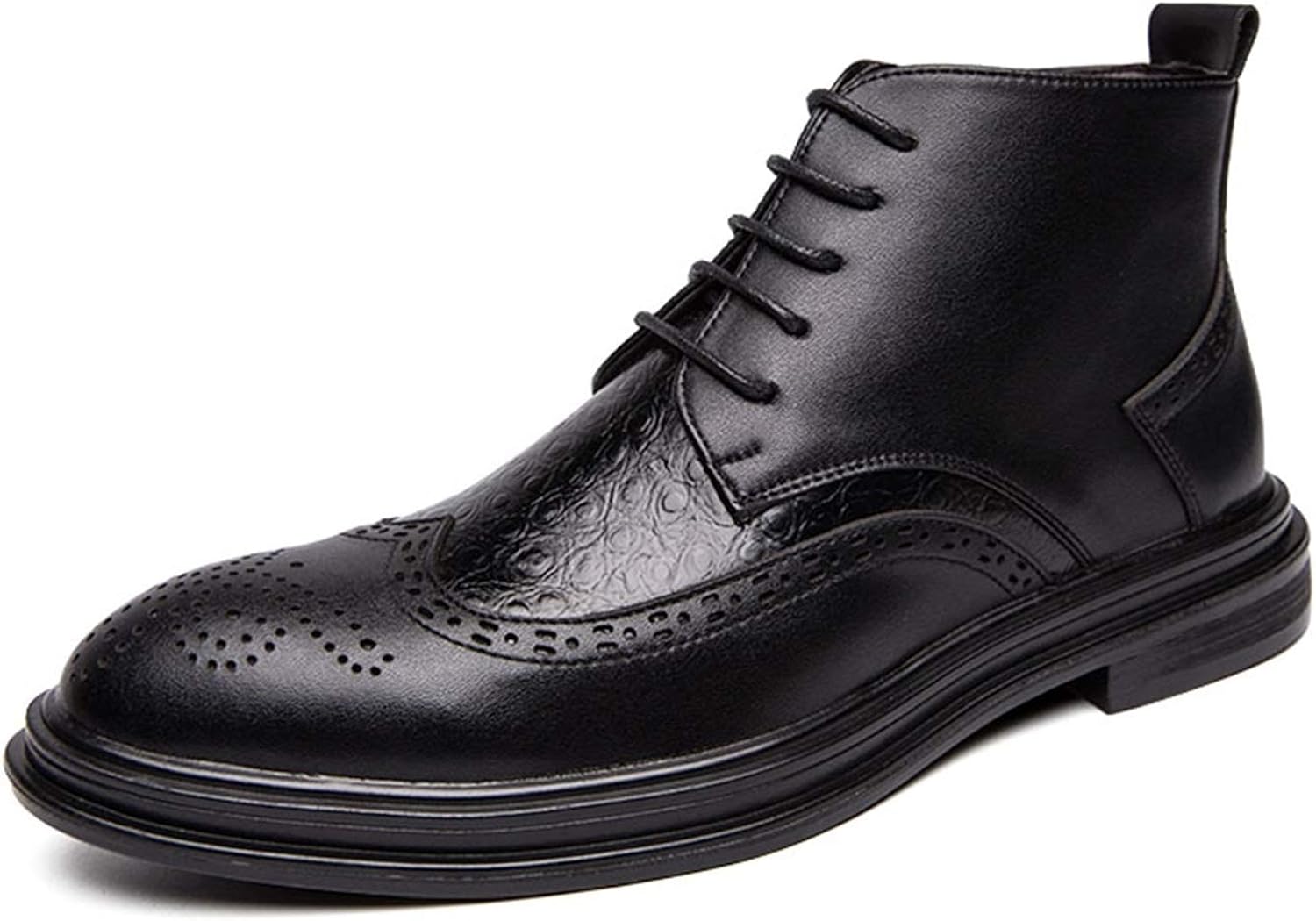 Battle Men Oxford Boots for Men Medallion Wingtip Burnish