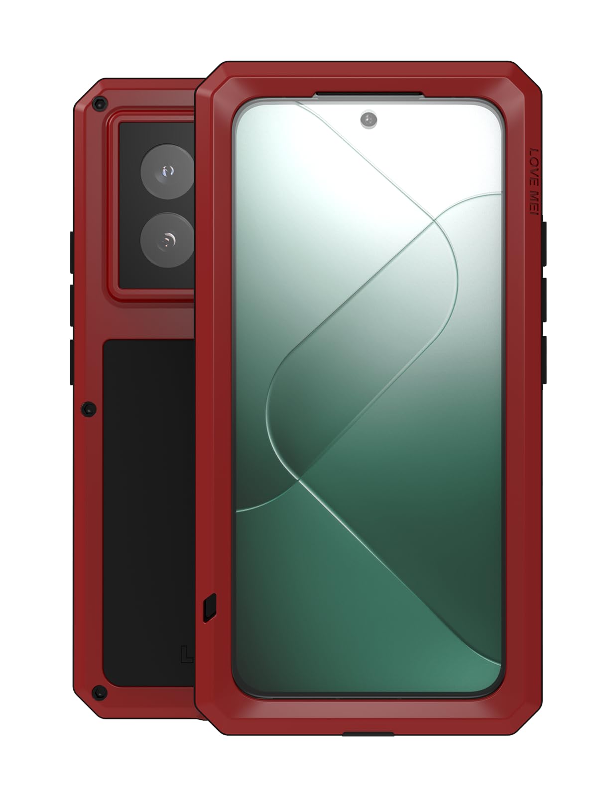 FONREST Full Body Rugged Case for Xiaomi 14 Robust Heavy Duty Aluminum Metal Shockproof Snowproof Protective Armor Cover with Tempered Glass Screen Protector (Red)
