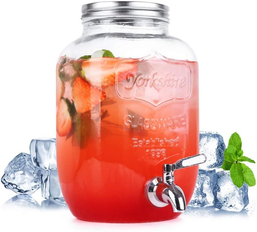 FZCRRDU KOCCAE 1 Gallon Beverage Dispenser,Clear Glass Drink Dispenser with Stainless Steel Spigot,FOR COLD BEVERAGES ONLY!,Mason Jar drink dispenser,Clear