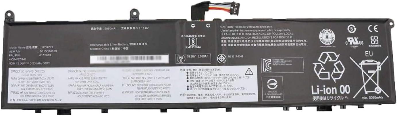 01AY969 L17C4P72 SB10Q76929 SB10Q76928 01AY968 L17M4P72 L18M4P71 SB10S57317 01YU911 Laptop Battery Replacement for Lenovo ThinkPad P1 X1 Extreme 1st Gen 2018 2nd Gen 2019 Series(15.36V 80Wh 5235mAh)