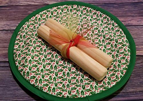 Handmade Wood Bolillo. Set of 2 w/ Christmas Holly Tortilla Warmer | 8 inch Rolling Pin