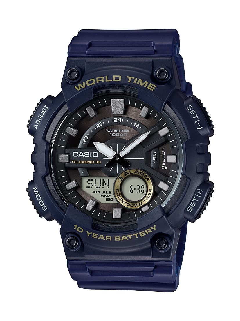 Casio Men's AEQ110W-2AV Heavy Duty Analog-Digital Display Quartz Blue Watch, Blue/Grey, AEQ110W-2AVDF