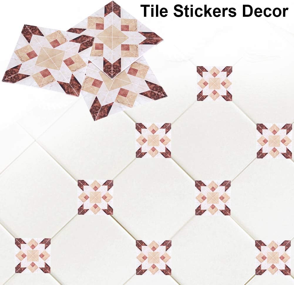 Yosoo Pack of 10 Self-Adhesive Square Tiles PVC Diagonal Floor Wall Stickers Vintage Bathroom 3D Home Kitchen Decor 12 cm x 12 cm (#01) - Image 3