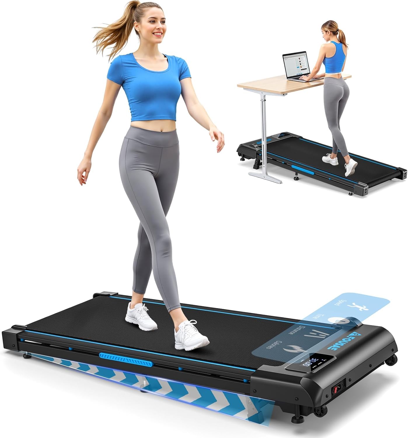 FOUSAE Walking Pad Treadmill, 6.2MPH Under Desk Walking Pad with 10% Incline, Treadmills for Home with Double Frame, 2.75HP Brushless Drive, 12 HIIT Programs, Remote Control, 350LBS Capacity Image