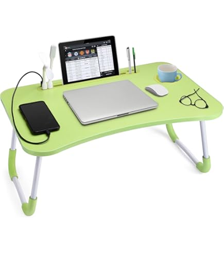 MAVOCRAFT Foldable Lap Desk For Adults & Kids - 23x15 Inch Bed Tray With IPad Slot & Cup Holder (Beige)