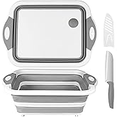 QiMH Collapsible Cutting Board - Foldable Multi-function Dish Tub - Washing and Draining Veggies Fruits Food Grade Sink Storage Basket(8.5 Quart) - New Kitchen and Camping Essentials(Knife Included)