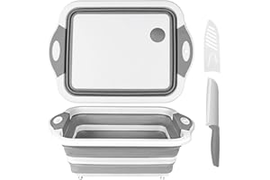 QiMH Collapsible Cutting Board - Foldable Space Saving Multi-function Kitchen Dish Tub and Camping Sink- Washing and Draining Veggies Fruits Food Grade Storage Basket for Picnic, BBQ Prep and Camping