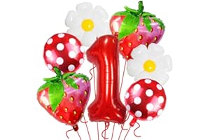 Xugoox 9Pcs Strawberry Balloons Arch Kit Foil Strawberry Balloon Foil Daisy Number Balloon for Berry First Sweet One Baby Sho