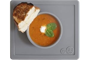 EZ PZ ezpz Happy Bowl (Gray) - 100% Silicone Suction Bowl with Built-in Placemat for Toddlers + Preschoolers – Dishwasher Safe
