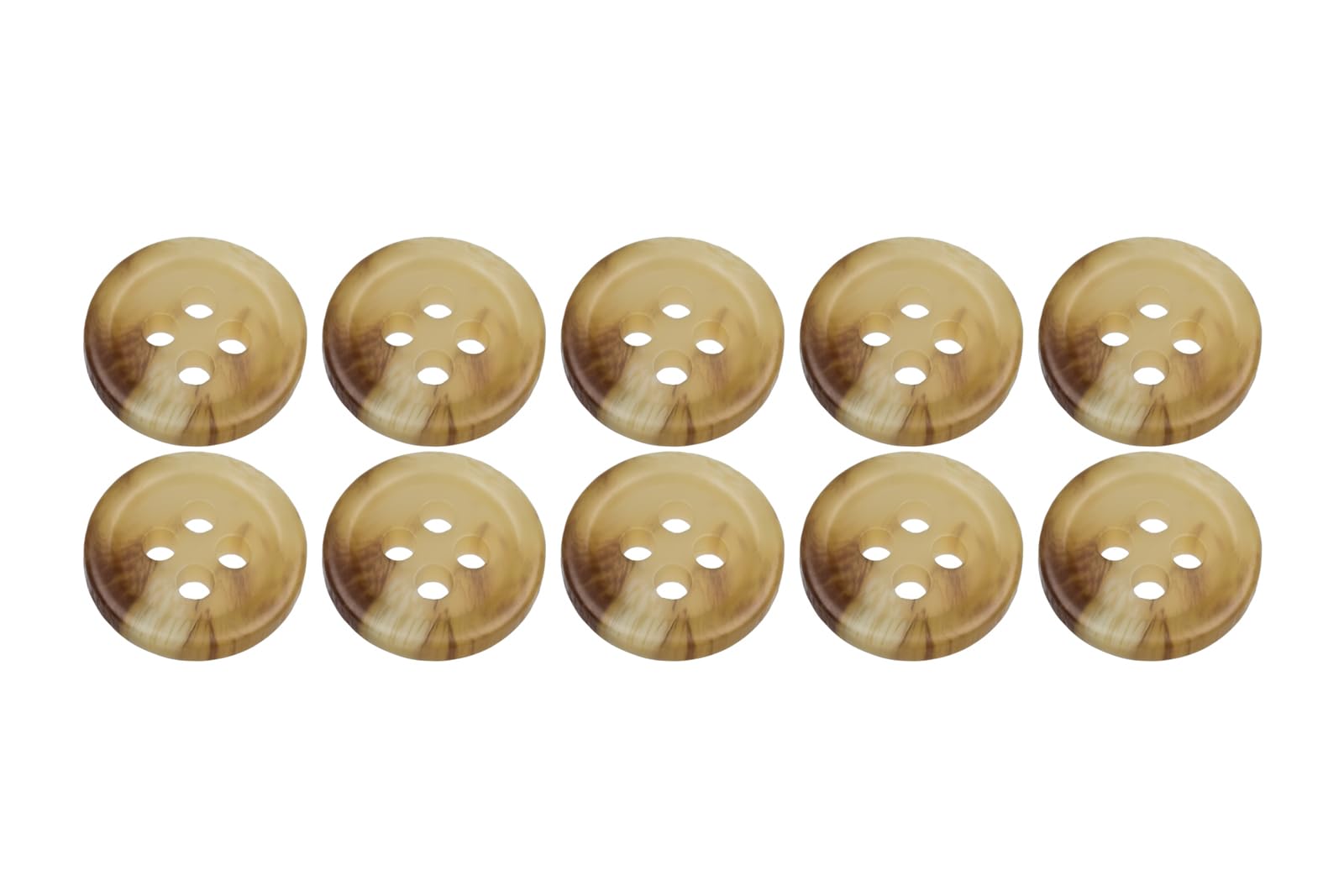 Pack of 10 Light Mixed Brown 11mm Round Faux Horn Sew On Plastic Buttons for Shirts Flat 4 Holes 18L