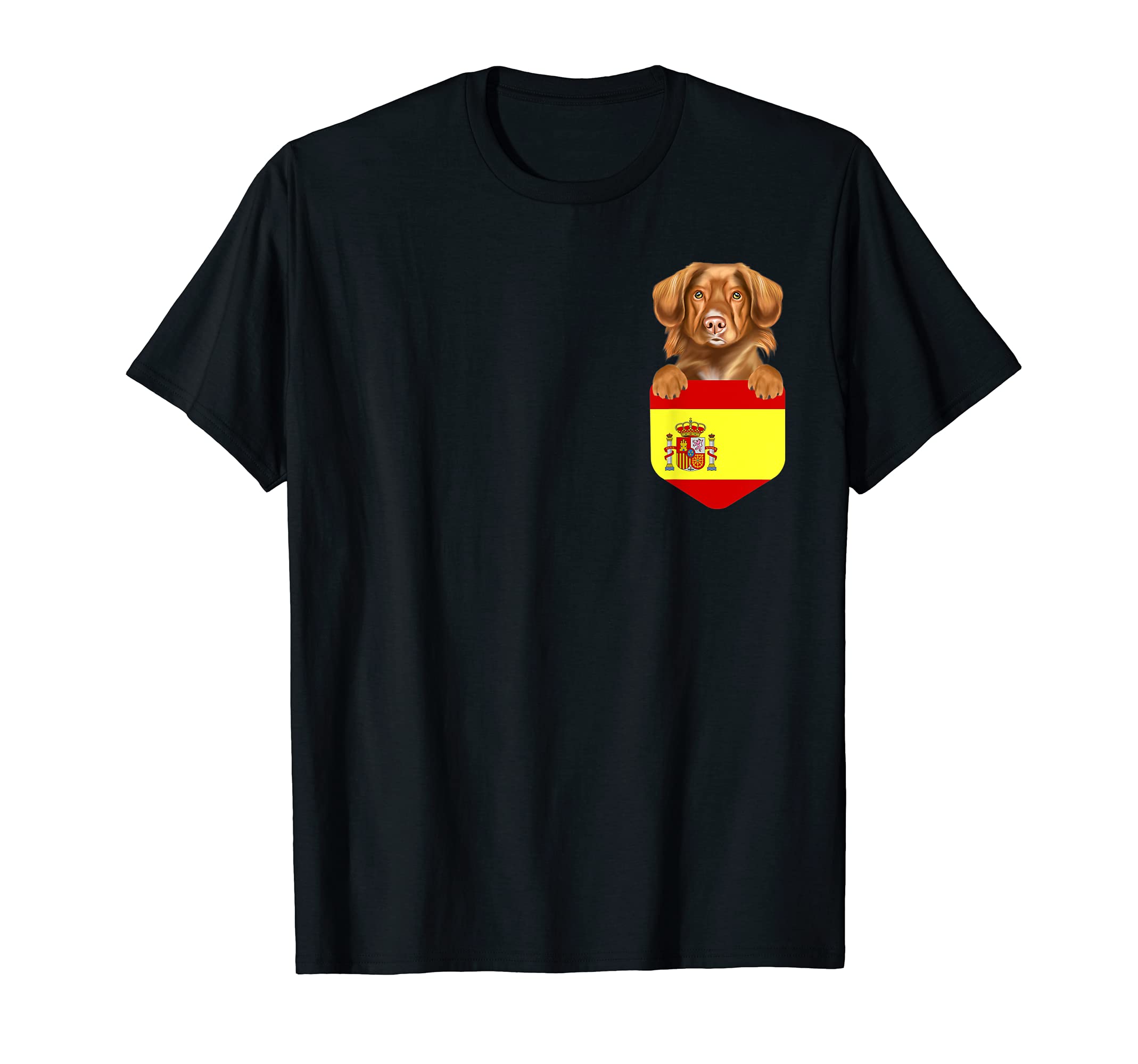 Spain Flag Duck Tolling Retrievers Dog In Pocket T-Shirt