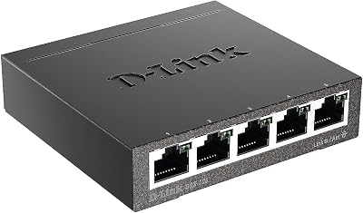 DGS-105 5 Ports Layer2 Gigabit Switch (bis zu 2000 Mbit/s Datenübertragung pro Port, einfache Plug und Play-Installation, lüfterlos, Metallgehäuse) schwarz