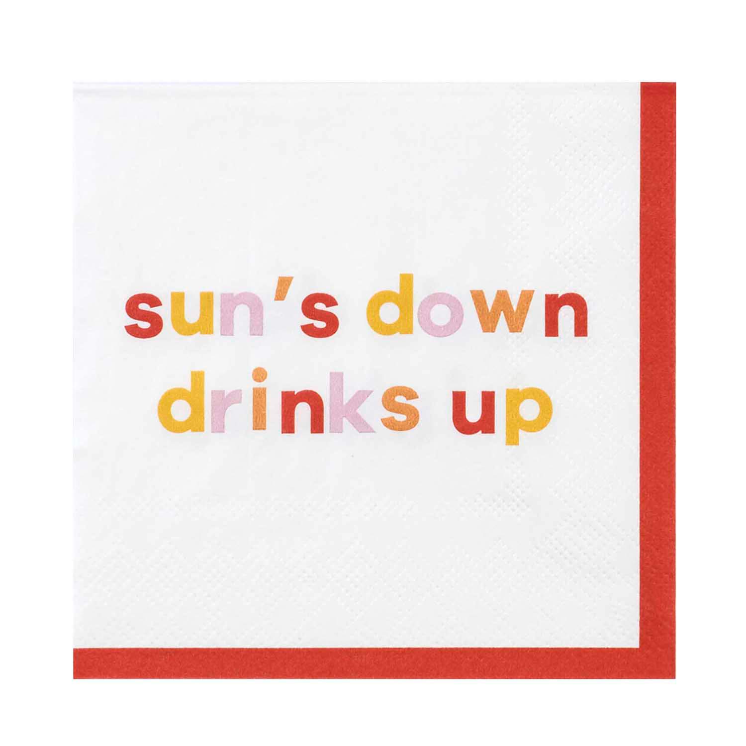 X&O Paper Goods TW4-22031 Sun's Down Drinks C.R. Gibson Red Paper Cocktail Napkins, 20pc, x 5.5